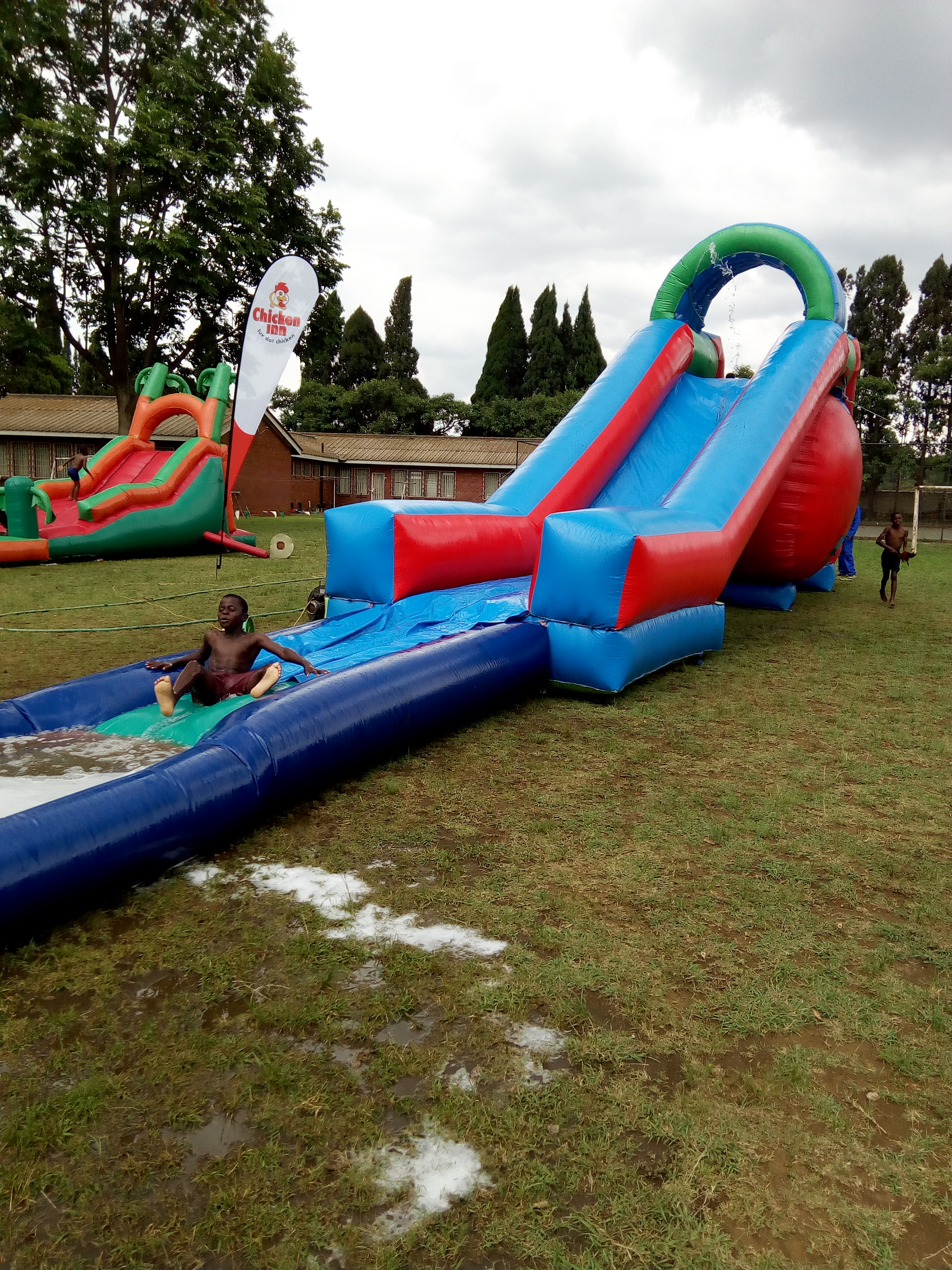 Water slides and bouncy castles are donated for their Funday celebrations